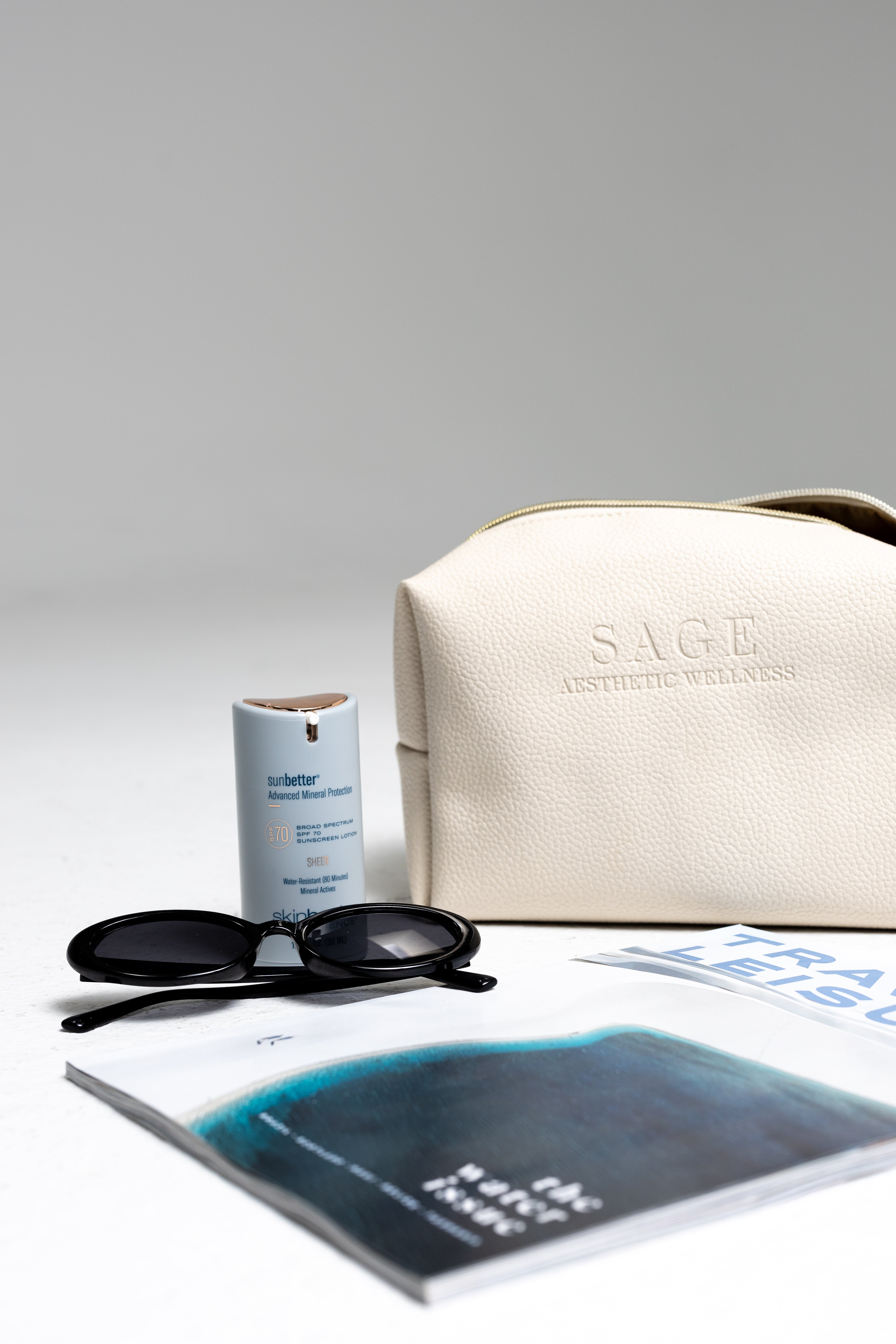 Skincare Product Travel Bag beige angled view