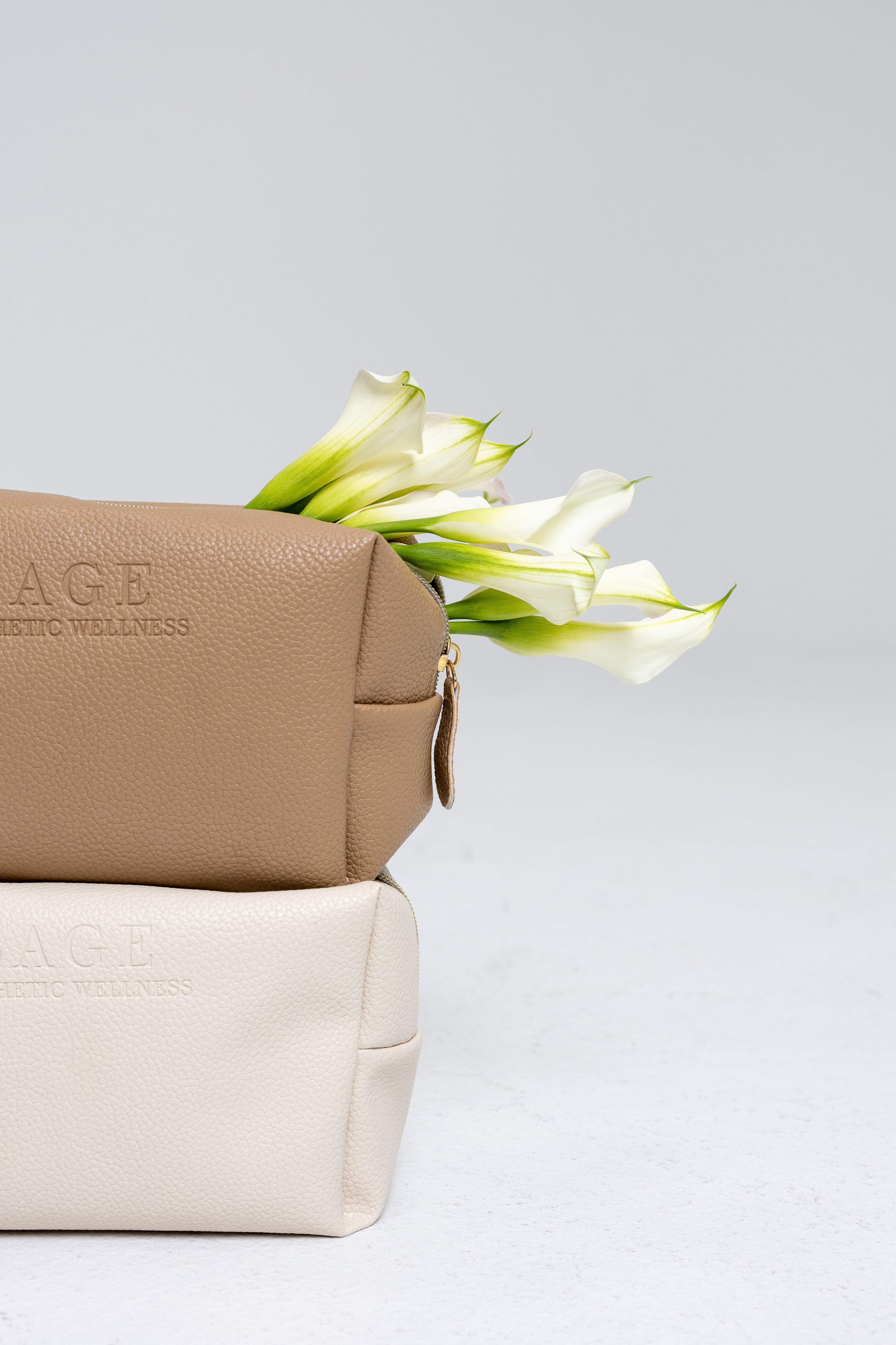 Skincare Product Travel Bag brown beige with flowers