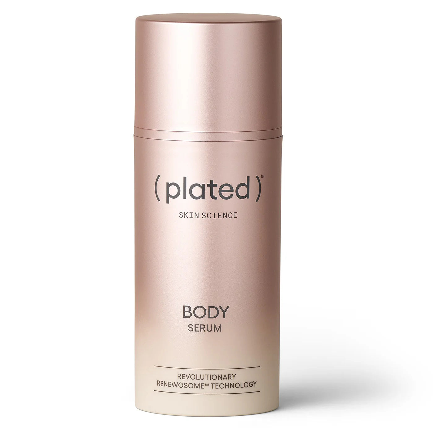 Plated body serum bottle on a white background