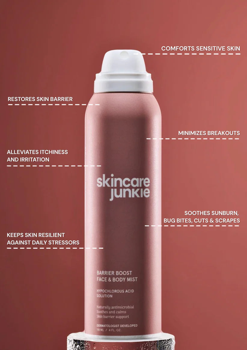barrier boost face and body mist hypochlorous acid formula calming antimicrobial skincare for sensitive and acne prone skin