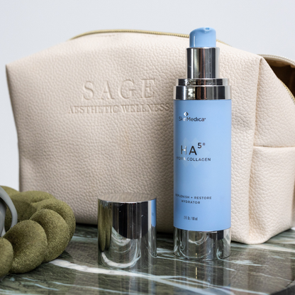 Beige skincare travel bag styled with flowers and skincare bottles Scottdale